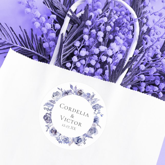 Elegant Purple Roses Floral Winter Evening Wedding Classic Round Sticker (Creator Uploaded)