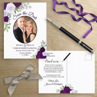 Elegant Purple Roses & Photo Wedding Save the Date