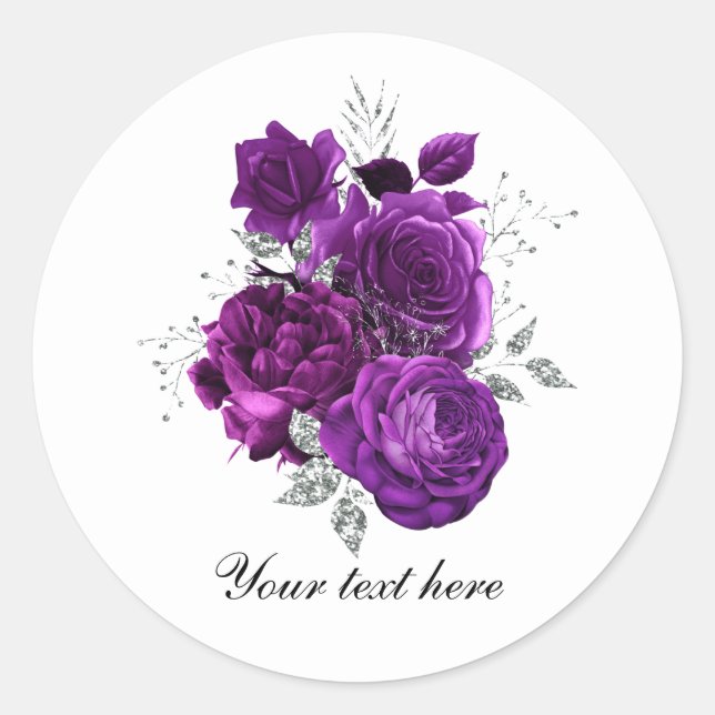 Elegant purple roses Wedding customizable Classic Round Sticker (Front)
