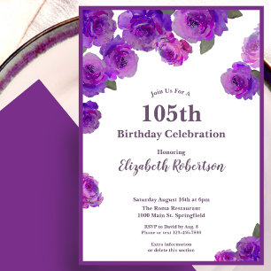 Elegant Purple Roses Womens Custom 105th Birthday Invitation