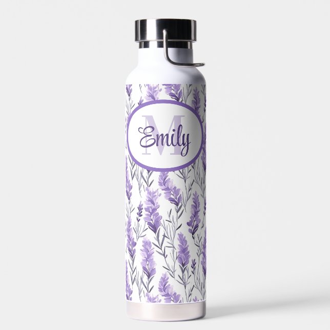 Elegant Purple Russian Sage Flowers Water Bottle (Left)