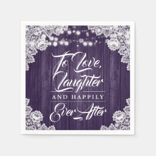 Elegant Purple Rustic Wood Floral Lace Wedding Napkin