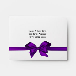Elegant Purple Satin Bow Wht RSVP Return Address Envelopes