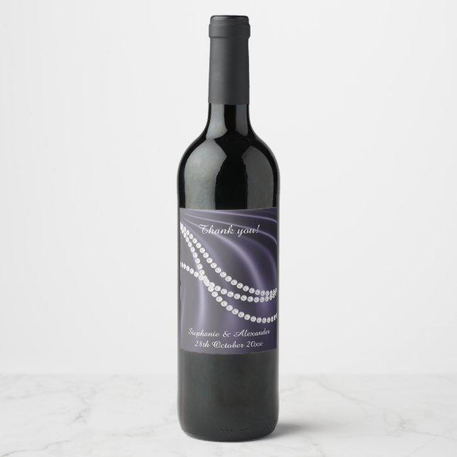 ELEGANT PURPLE SATIN PEARL CUSTOMIZABLE WINE LABEL (Front)
