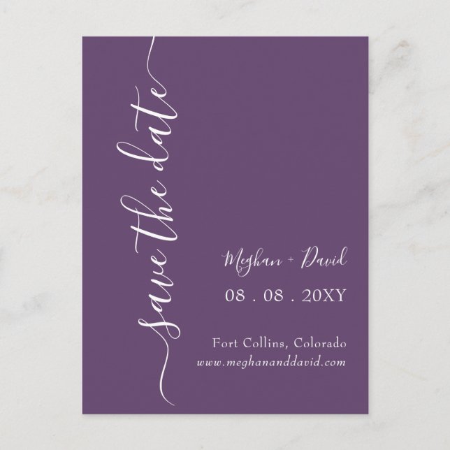 Elegant Purple Save the Date  Announcement Postcard (Front)