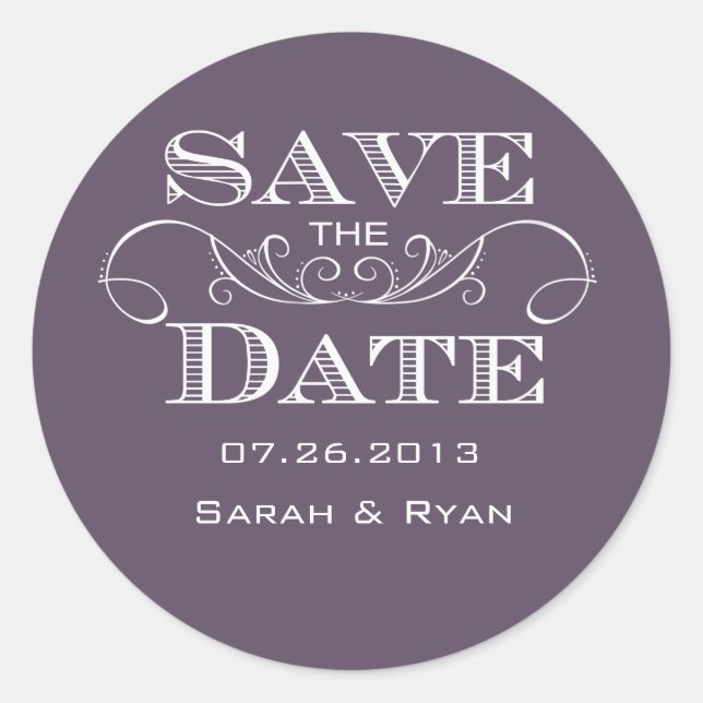 Elegant Purple Save the Date Sticker (Front)