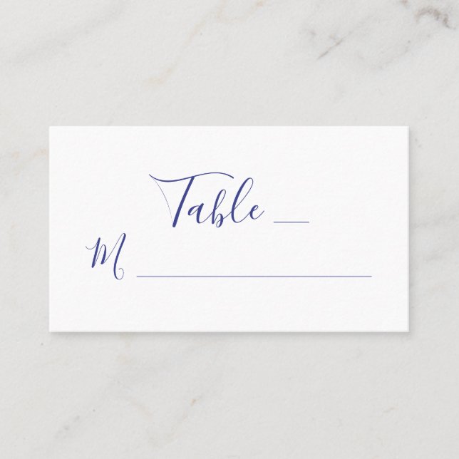 Elegant Purple Script Calligraphy on White Wedding Place Card (Front)