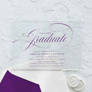 Elegant Purple Script Graduation Party Acrylic Invitations