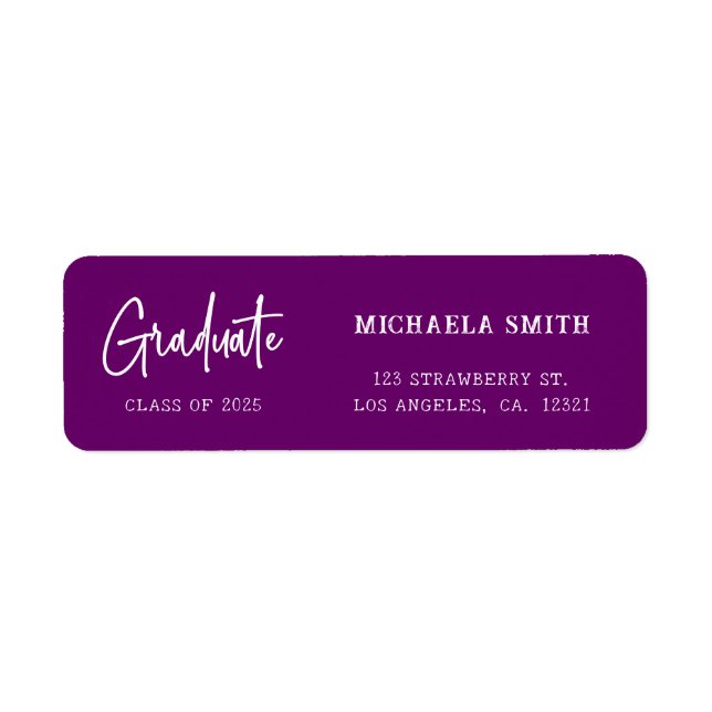Elegant Purple Script Graduation Return Address (Front)