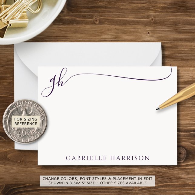 Elegant Purple Script Monogram Initials Card (Creator Uploaded)