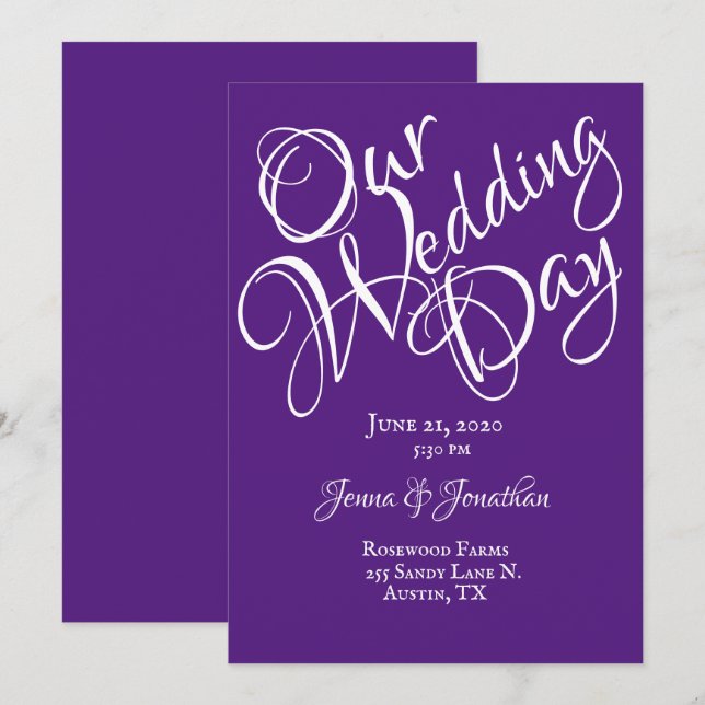 Elegant Purple Script Wedding Invitation (Front/Back)