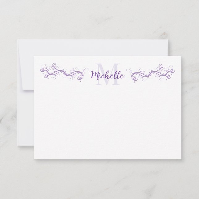 Elegant Purple Scrollwork Personalized  Card (Front)