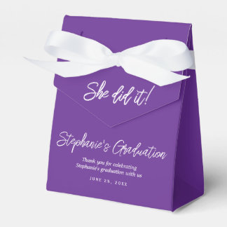 Elegant Purple She Did It Graduation Party  Favor Box