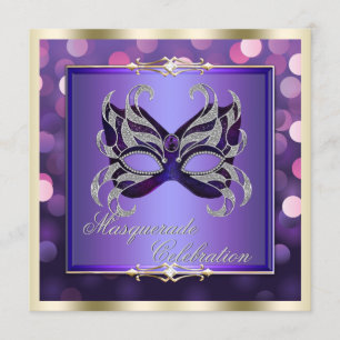 Elegant Purple Shimmering Lights Bokeh Masquerade Invitation