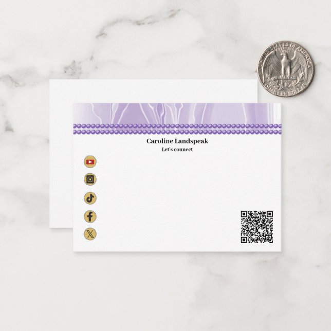 Elegant Purple Silk, Social Media & QR Code Card (Front/Back In Situ)