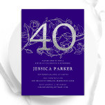 Elegant Purple Silver 40th Birthday Invitation<br><div class="desc">Elegant purple silver 40th birthday party invitation. Customizable modern feminine design featuring roses botanical accents and faux glitter silver. Simple floral invite card perfect for a stylish female bday celebration. Personalize with your own details. Printed Zazzle invitations or instant download digital printable template.</div>
