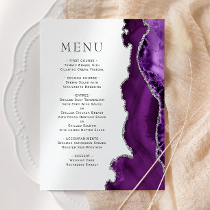 Elegant Purple Silver Agate Wedding Menu