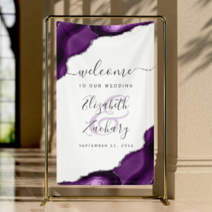 Elegant Purple Silver Agate Wedding Welcome Banner