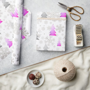 Elegant Purple & Silver Christmas Tree Snowflake Wrapping Paper