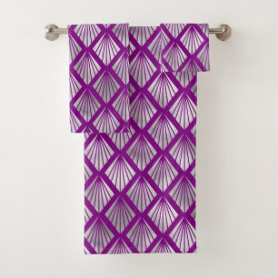 Elegant Purple Silver Fan Diamond Art Deco Bath Towel Set