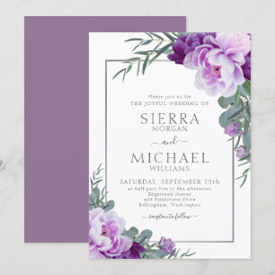 Elegant Purple & Silver Floral Eucalyptus Wedding Invitation