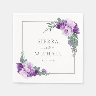 Elegant Purple & Silver Floral Eucalyptus Wedding Napkin