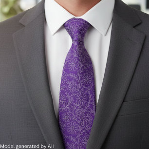 Elegant Purple Silver Floral Pattern Tie