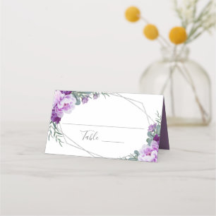 Elegant Purple & Silver Floral Wedding Reception Place Card