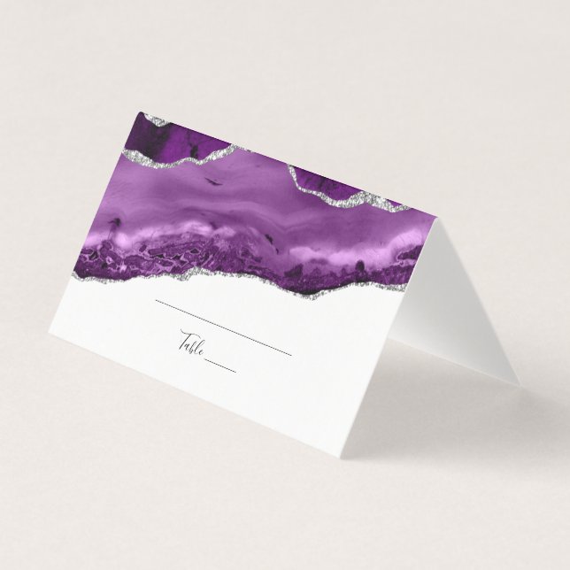Elegant Purple Silver Folded Place Card (Front)