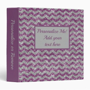 Elegant Purple Silver Glitter Chevron Zig Zag Binder