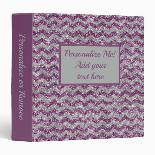 Elegant Purple Silver Glitter Chevron Zig Zag Binder (Front/Spine)