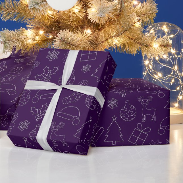 Elegant Purple & Silver Glitter Christmas Pattern Wrapping Paper (Holidays)