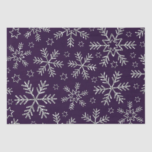 Elegant Purple & Silver Snowflakes Christmas Tissue Paper (Front)