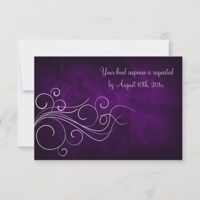 Elegant Purple Silver Wedding RSVP Card (Front)