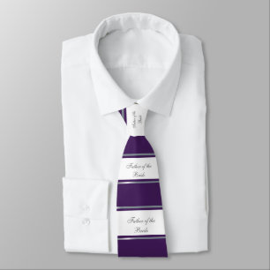 Elegant, Purple, Silver, White Father of the Bride Tie