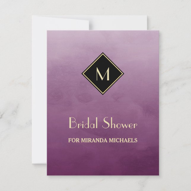 Elegant Purple Simple Gold Monogram Bridal Shower Invitation (Front)