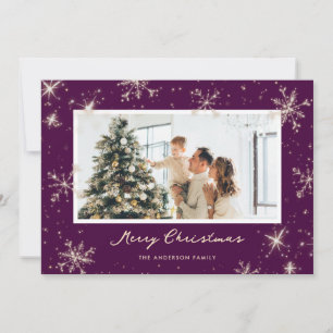 Elegant Purple Snowflake Photo Merry Christmas Holiday Card