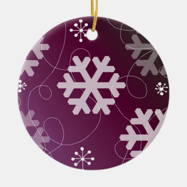 Elegant Purple Snowflakes Ceramic Ornament (Front)