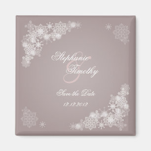Elegant purple snowflakes save the date magnet