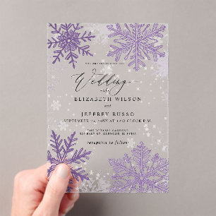 Elegant Purple snowflakes Winter Wedding Acrylic Invitations