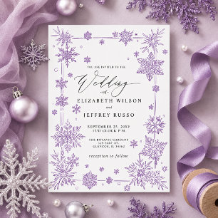 Elegant Purple snowflakes Winter Wedding Invitation