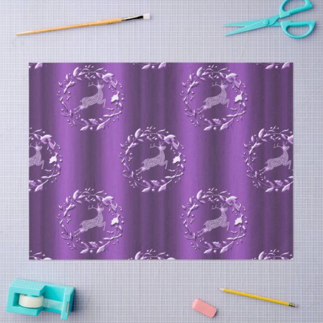 Elegant Purple Sparkling Reindeer Christmas Tissue Paper (Craft)