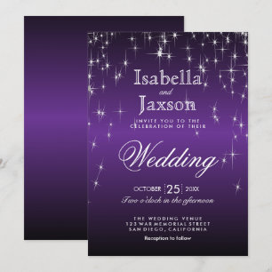 Elegant Purple Star Lights Wedding Invitation