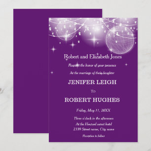 Elegant purple string of light wedding invitation