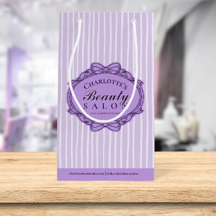 Elegant Purple Striped Vintage Frame Beauty Salon Small Gift Bag