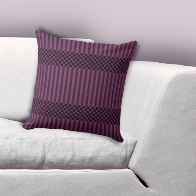 Elegant Purple Stripes & Checkers Pattern Throw Pillow (Elegant Purple Stripes & Checkers Pattern Throw Pillow, Living Room)