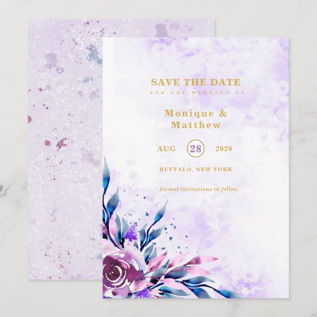 Elegant Purple Summer Peony Save The Date Invites (Front/Back)