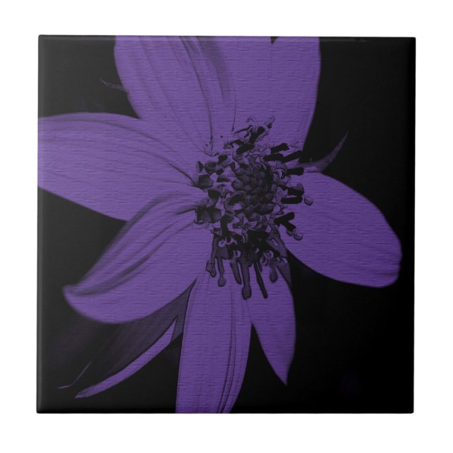 Elegant Purple Sunflower Floral Art Tile (Front)