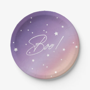 Elegant Purple Sunset Boo! Halloween Party Paper Plate