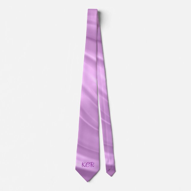 Elegant Purple Swirl Pattern Monogram Initials Tie (Front)